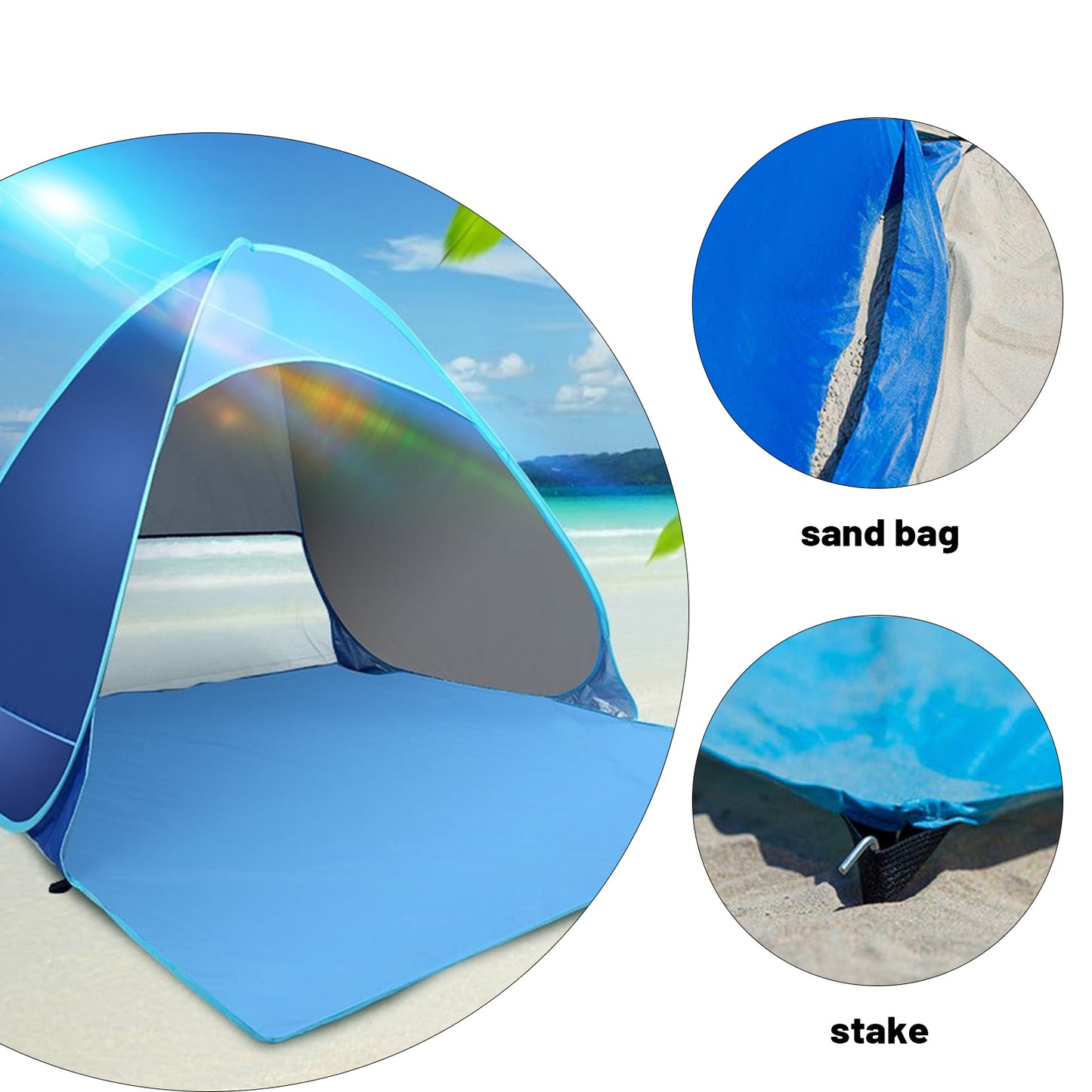 Large Pop-Up Beach Tent with UPF 50+ Sunshade & Waterproof Floor - Spacious Family Beach Shelter with Carry Bag - Compact Folding Design for Outdoor Camping, Picnics, and Travel