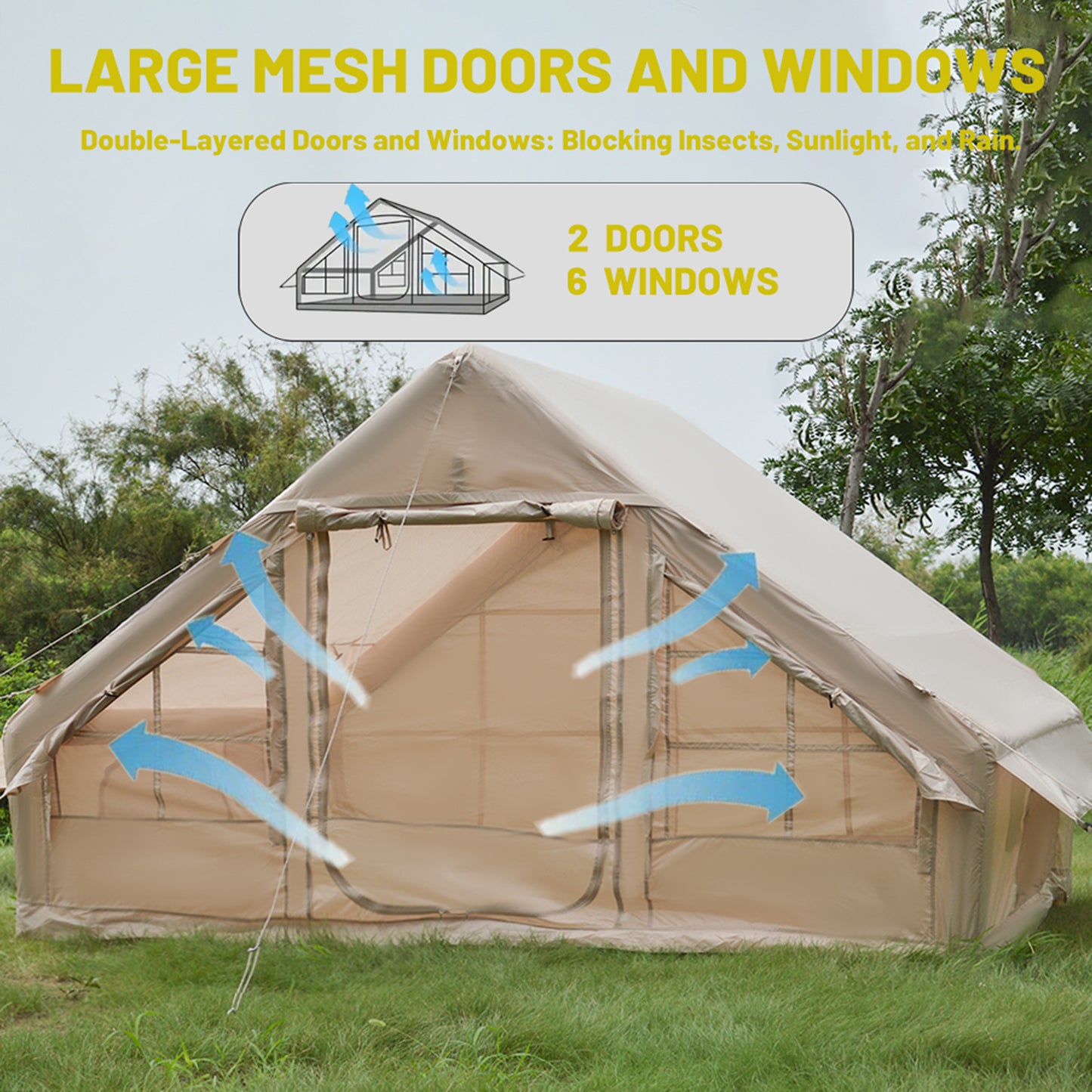 Inflatable Camping Tent Easy Setup 4 Season Glamping Tent with High Performance Inflatable Structure 4-6 Persons Waterproof Windproof Outdoor Self-Supporting blow up tent Air Tent portable house hiking fishing Tailgating