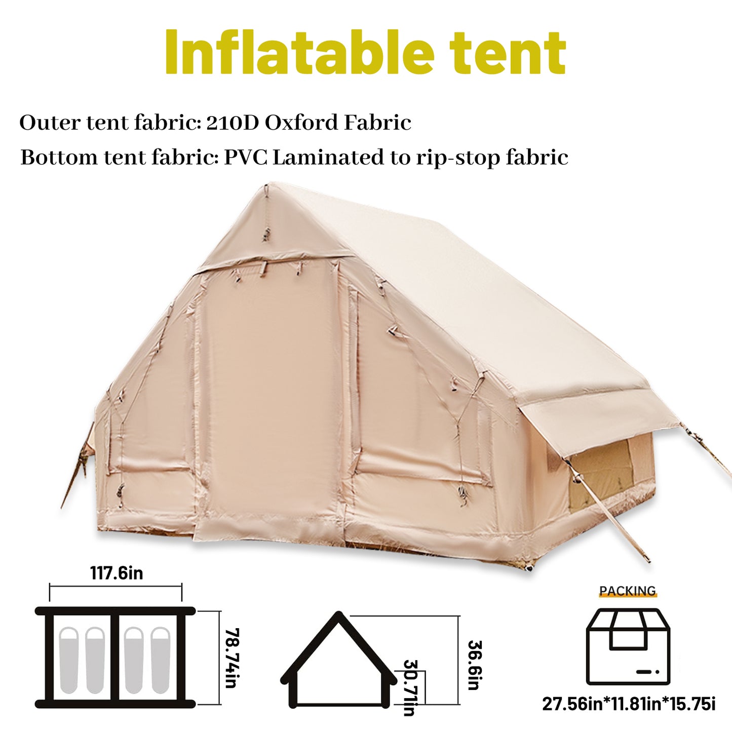 Inflatable Camping Tent Easy Setup 4 Season Glamping Tent with High Performance Inflatable Structure 4-6 Persons Waterproof Windproof Outdoor Self-Supporting blow up tent Air Tent portable house hiking fishing Tailgating