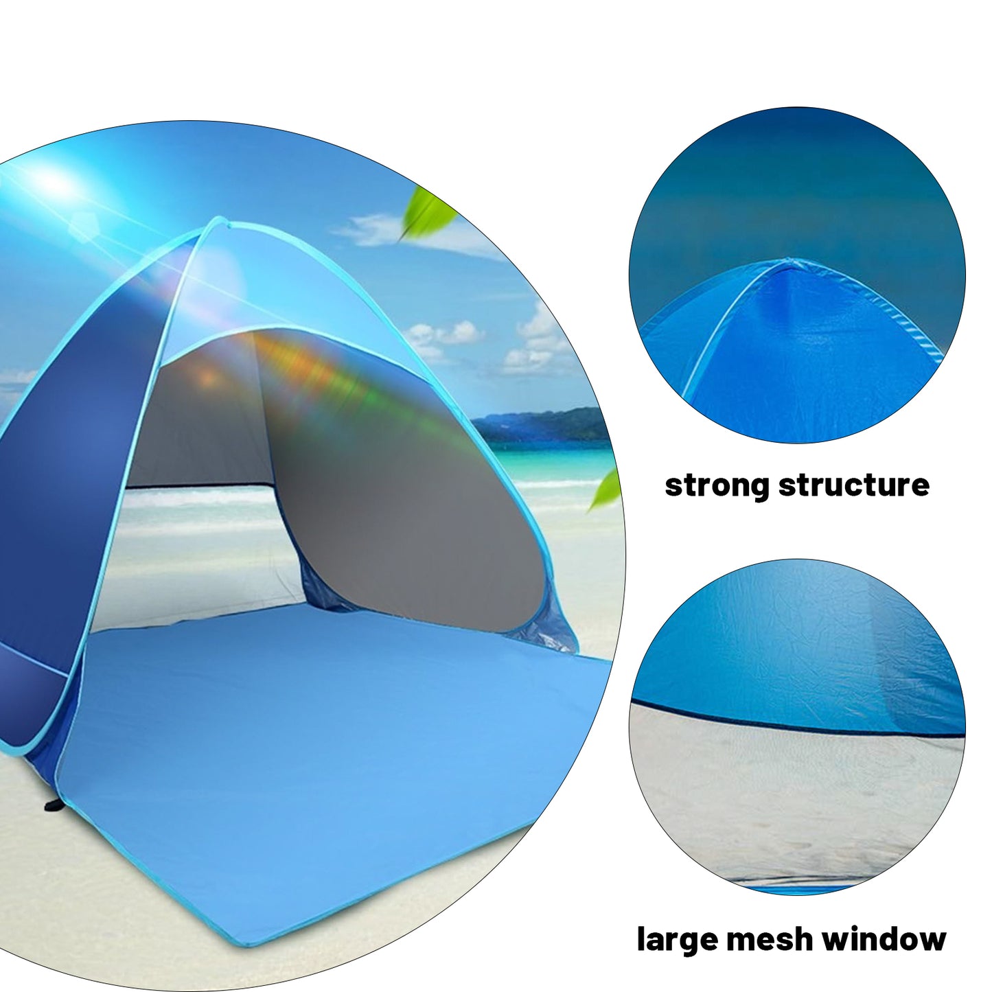 Large Pop-Up Beach Tent with UPF 50+ Sunshade & Waterproof Floor - Spacious Family Beach Shelter with Carry Bag - Compact Folding Design for Outdoor Camping, Picnics, and Travel