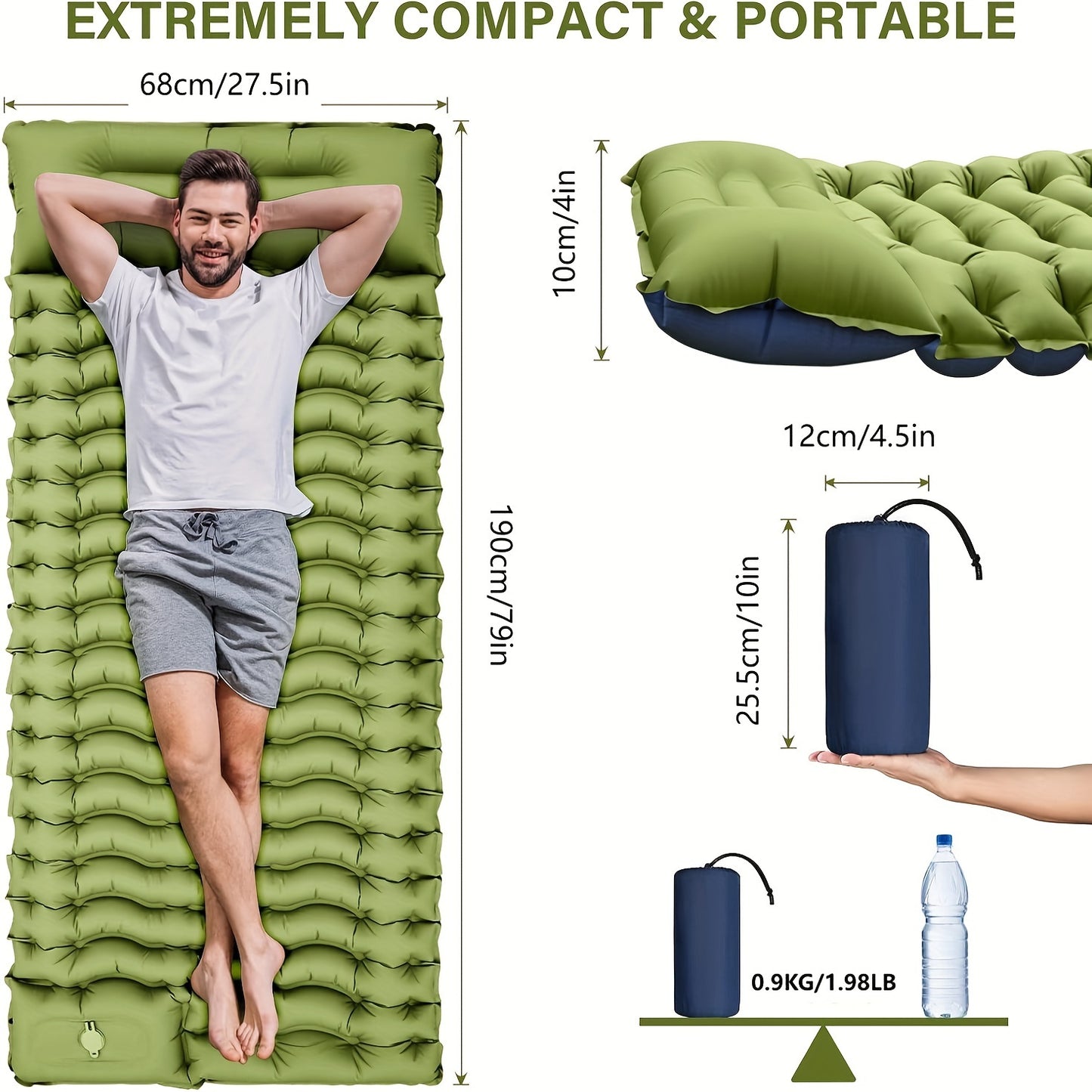 Eco-Friendly Foot Pump Air Mattress | Portable Quick-Inflate Camping Bed with Non-Slip Surface, Lightweight & Waterproof for Outdoor Travel, Guest Bedding