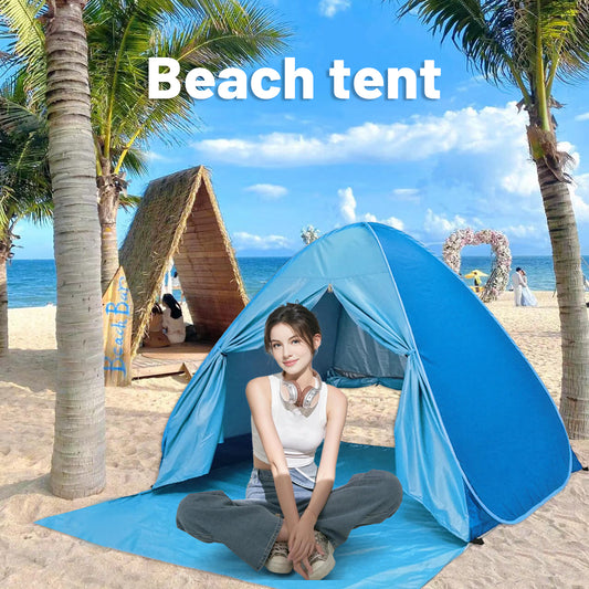 Large Pop-Up Beach Tent with UPF 50+ Sunshade & Waterproof Floor - Spacious Family Beach Shelter with Carry Bag - Compact Folding Design for Outdoor Camping, Picnics, and Travel