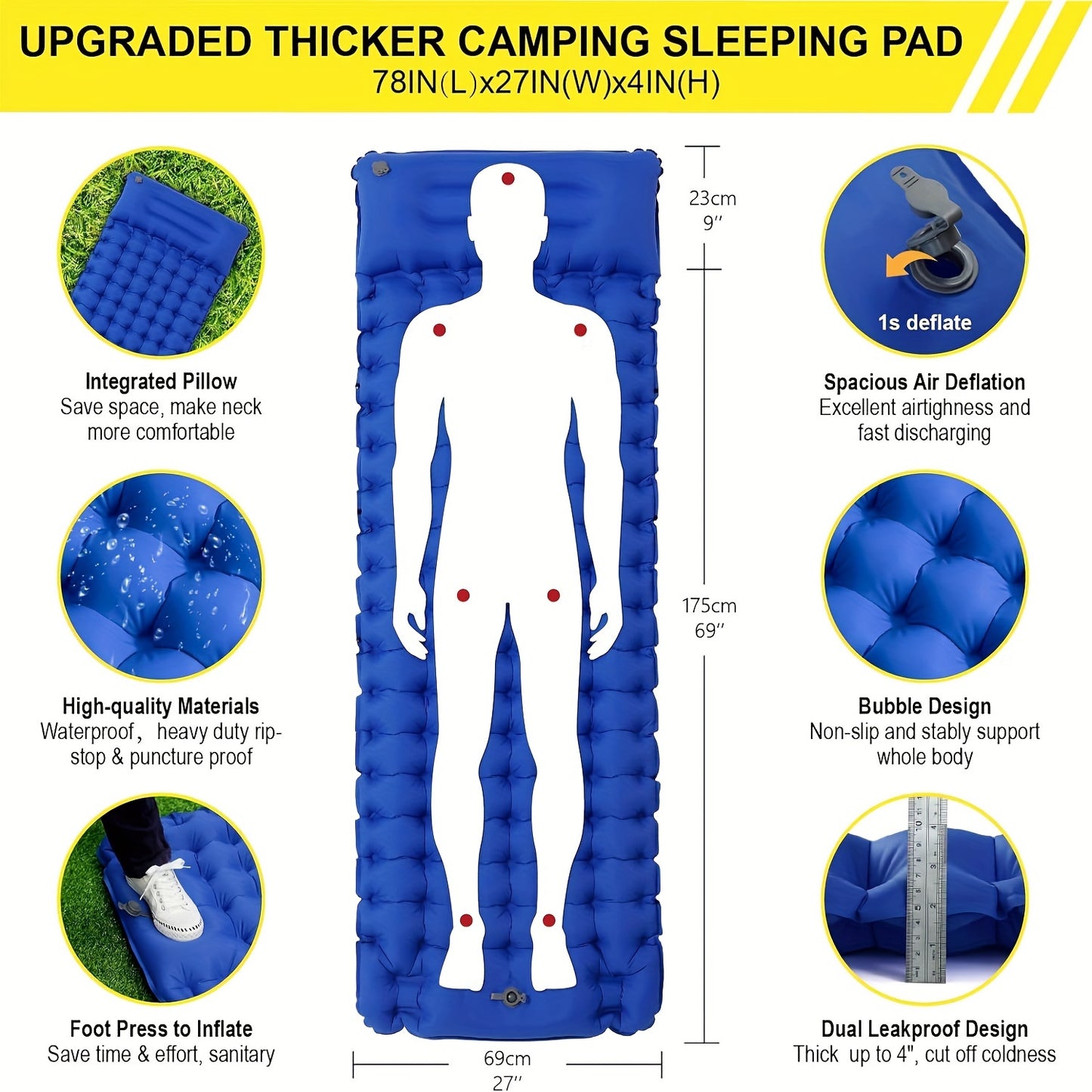 Eco-Friendly Foot Pump Air Mattress | Portable Quick-Inflate Camping Bed with Non-Slip Surface, Lightweight & Waterproof for Outdoor Travel, Guest Bedding