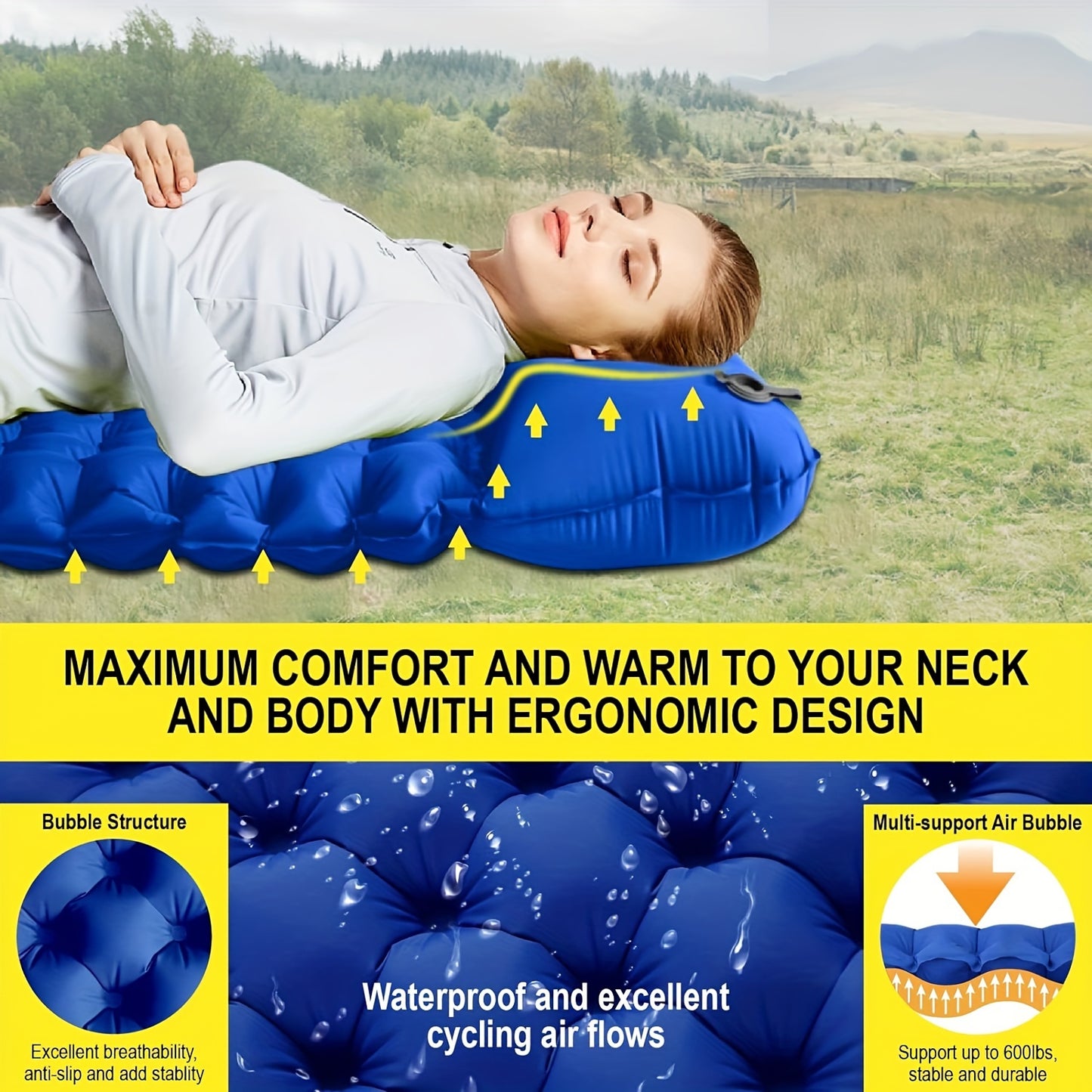 Eco-Friendly Foot Pump Air Mattress | Portable Quick-Inflate Camping Bed with Non-Slip Surface, Lightweight & Waterproof for Outdoor Travel, Guest Bedding